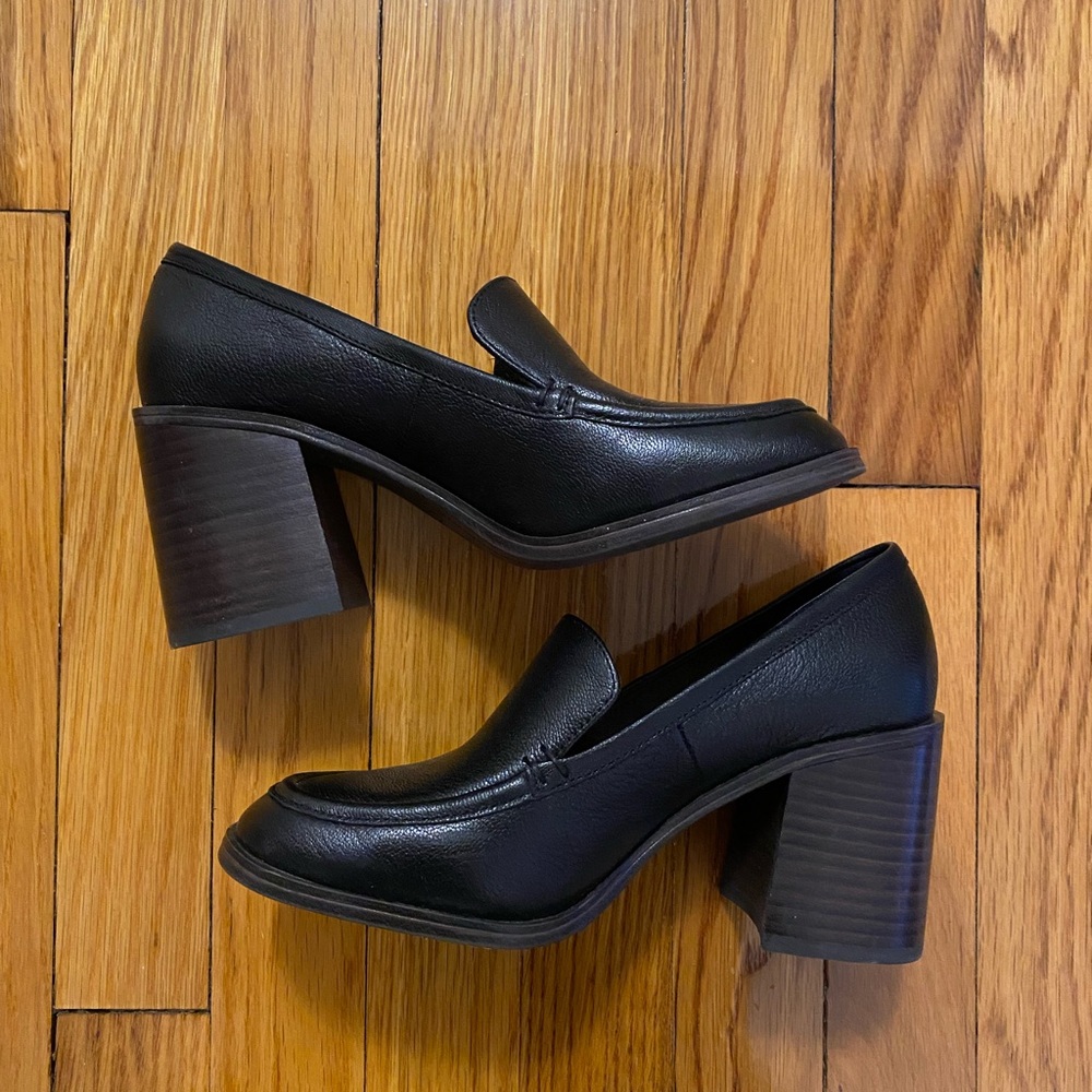 Elegant Black Leather Block Heel Loafers